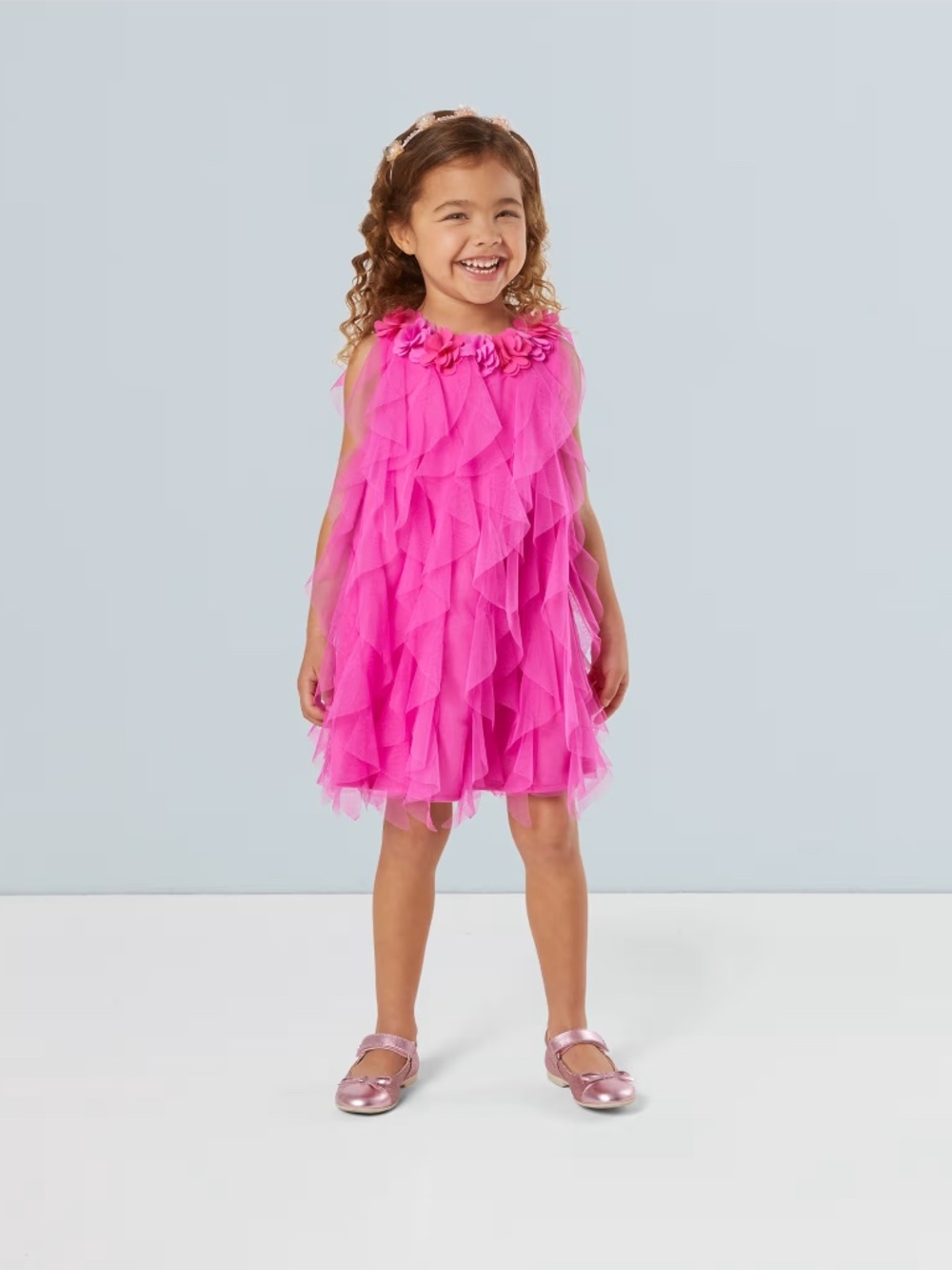 American Girl Party Pink Birthday Dress Ruffle Tulle Rosette Collar Size 5 Girl